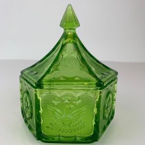 Indiana Green Glass Candy Dish Eagle & Stars
